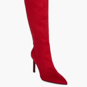 Open Edit— Barbara Tall Pointed Red Suede Boots